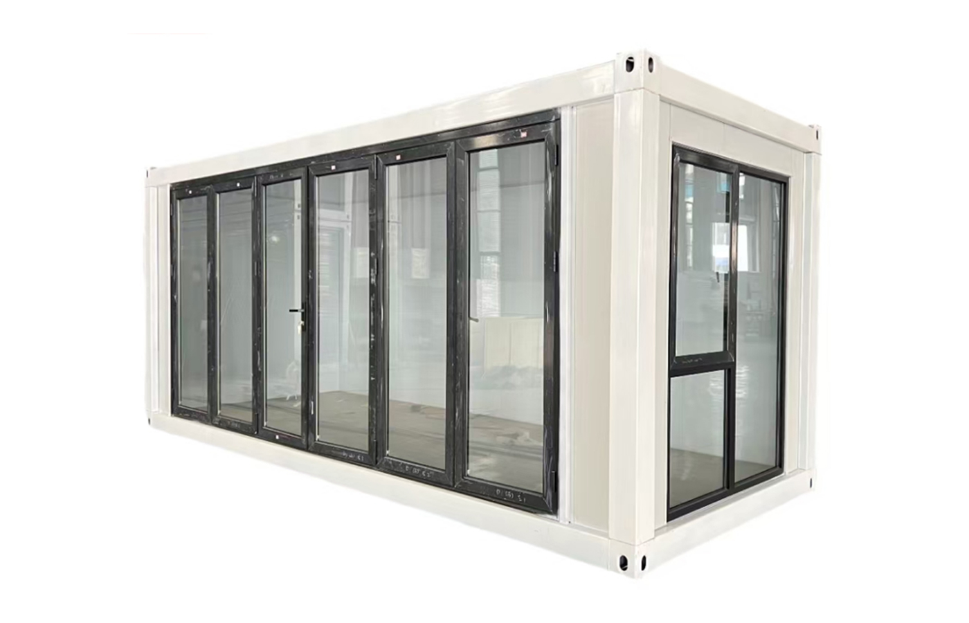 Nhà container cố định 20ft tùy chỉnh có cửa sổ kính suốt từ trần đến sàn